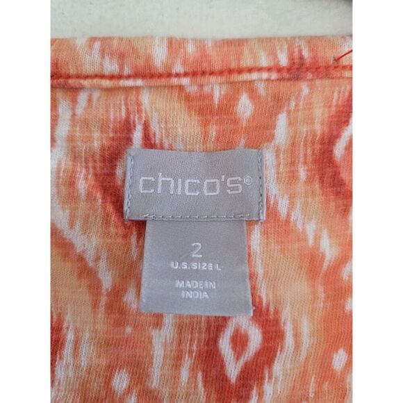 Chico's Women Orange White "Flame" Print Cotton/Modal V-Neck Blouse size Large - Picture 4 of 5